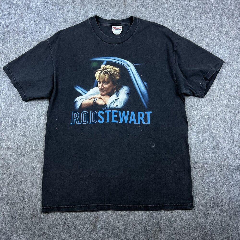 Vintage Y2K Rod Stewart 2001 Tour Men's Band T-Shirt Black Short Sleeve Size L